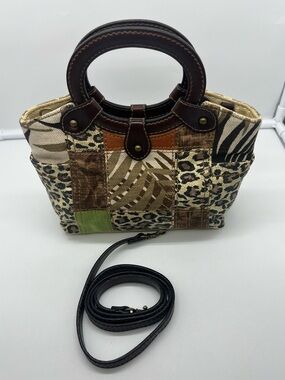 FOSSIL Reissue Small Patchwork Cutout Handles Leather Trim Satchel Crossbody Bag